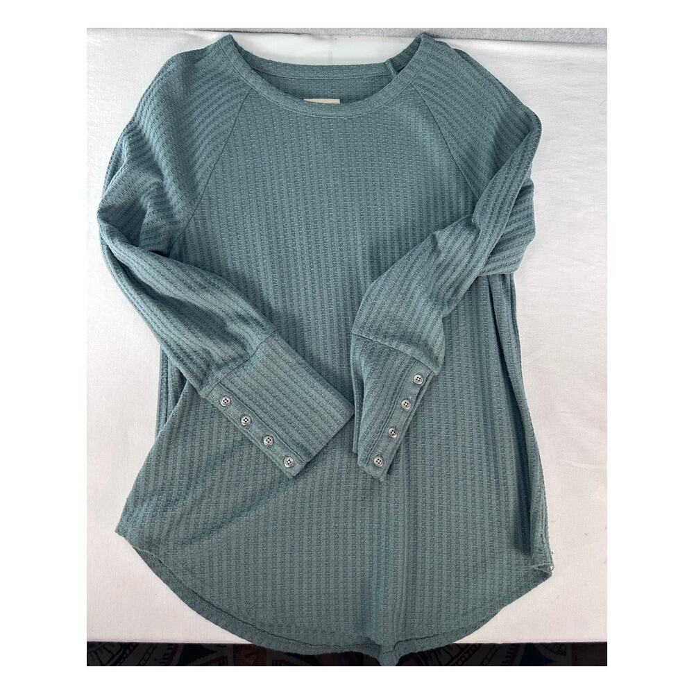 Chaser Women's sz L Waffle Knit Sage Green Long Sleeve Soft Basic Lounge Comfort